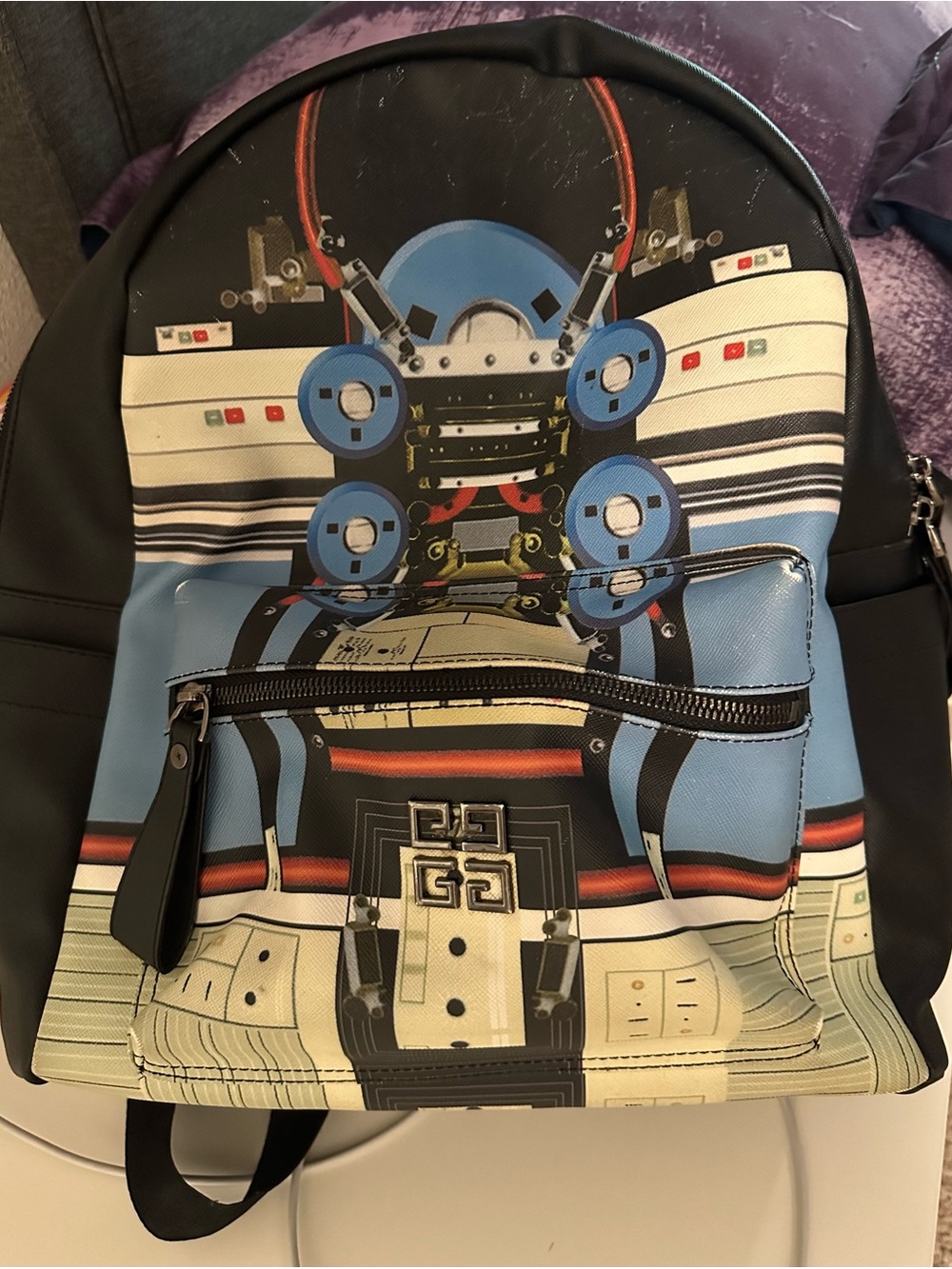 Givenchy Black cream & Blue Graphic robot Backpack - Designer-Inspired